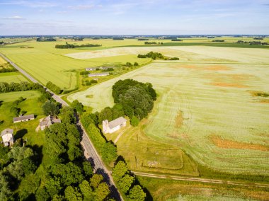 Drone görüntü. alanları ve ormanları ile kırsal bölgenin havadan görünümü