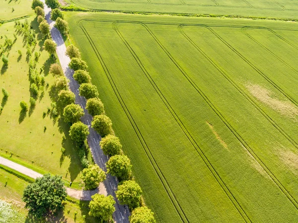 Imagen del dron. Vista aérea de la zona rural con campos y bosques — Foto de Stock