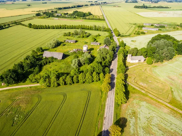 Drone görüntü. alanları ve ormanları ile kırsal bölgenin havadan görünümü
