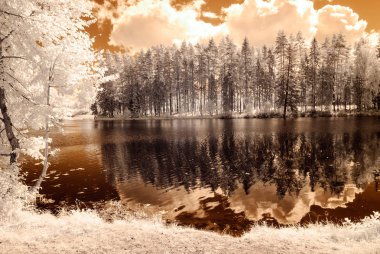 Göl yansımalar. kızılötesi görüntü