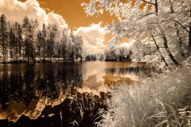 Göl yansımalar. kızılötesi görüntü