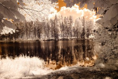 Göl yansımalar. kızılötesi görüntü