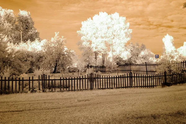 Krajinu polí a lesů. infračervený obrázek — Stock fotografie
