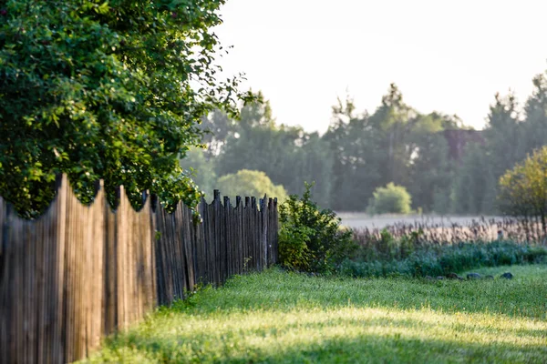 kırsal bahçe çit ve güneş ışınları ile sabahın erken saatlerinde