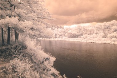 su yansımalar. kızılötesi görüntü - vintage etkisi