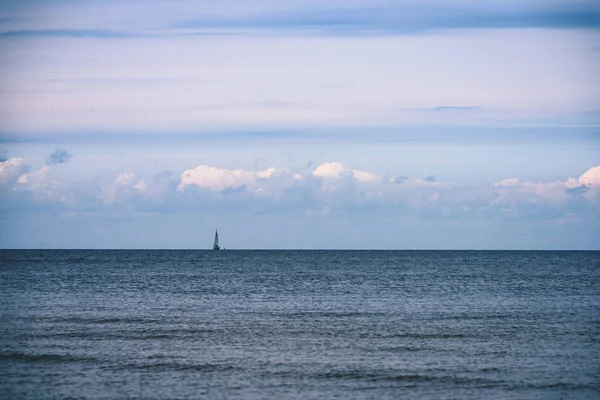 arka planda - vintage f mavi bulutlar ile sahildeki martılar