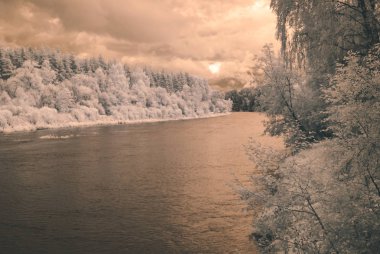 su yansımalar. kızılötesi görüntü - vintage etkisi