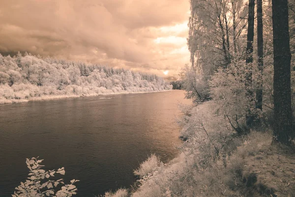 su yansımalar. kızılötesi görüntü - vintage etkisi