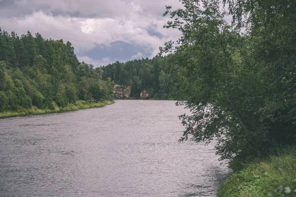 Eiken takken over zomer rivier - vintage effect — Stockfoto