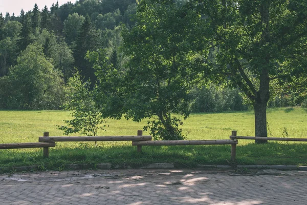 vintage eski güzel sonbahar - parkında eski ahşap çit bak