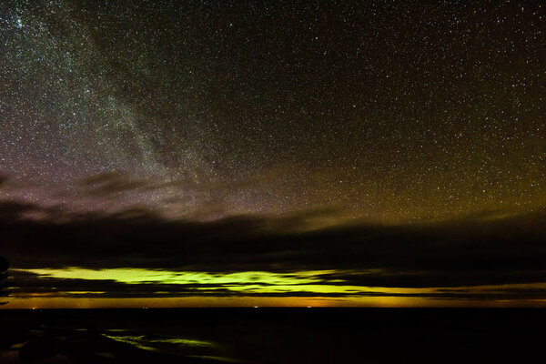 Intense northern lights (Aurora borealis) over Baltic sea