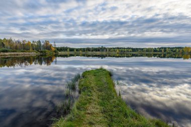 sonbahar renkli ağaçlar yansımaları WA ile göl kıyısında