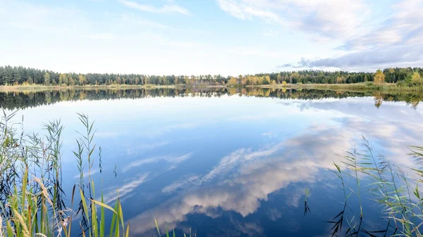 Herfst gekleurde bomen aan de oever van lake met reflecties in wa — Stockfoto