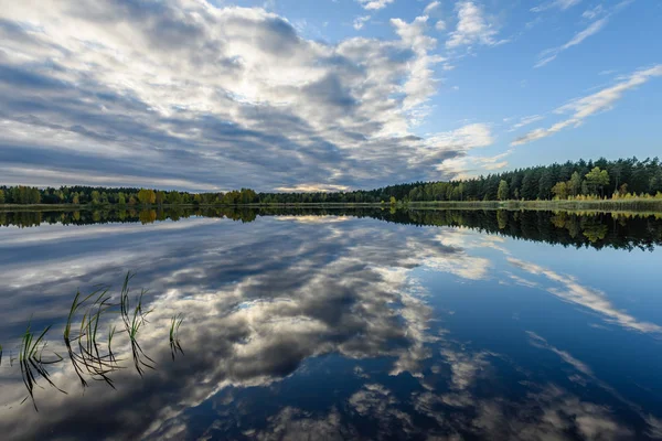 Herfst gekleurde bomen aan de oever van lake met reflecties in wa — Stockfoto