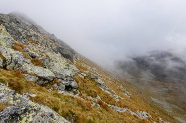 dağ başında bulutlar ve sis kaplı Güz