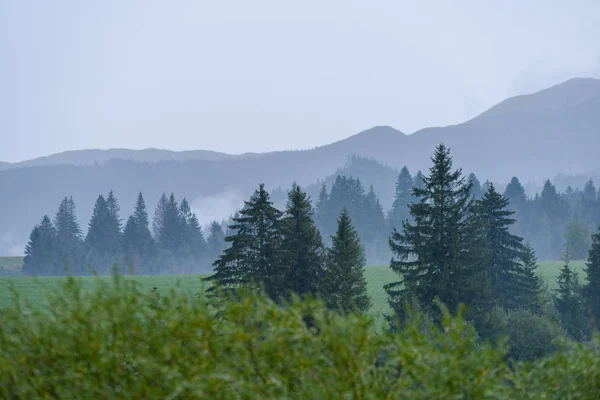 Sommets en automne couverts de brouillard ou de nuages — Photo