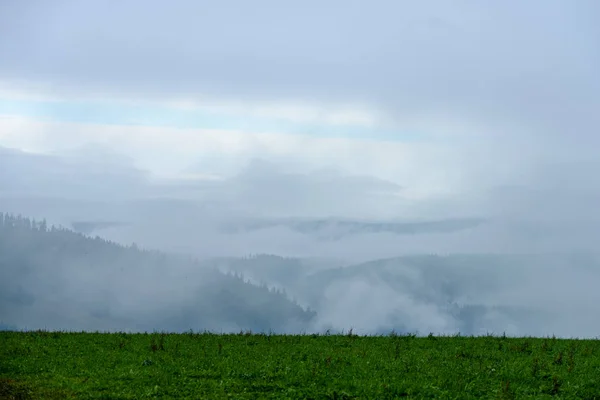 Visão da manhã enevoada na área de montanha molhada em tatra eslovaco — Fotografia de Stock