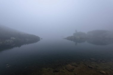 puslu sabah Slovakça tatra alanında ıslak dağ görünümünde. yarış