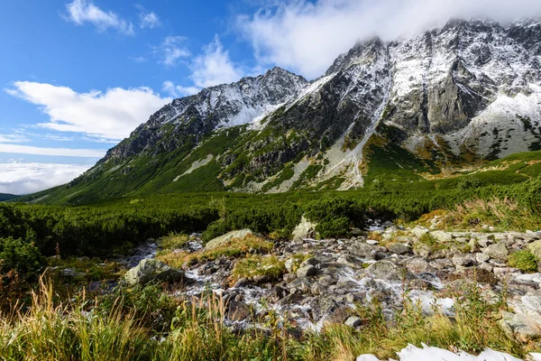 Grande Cascata da burrone in autunno, lunga esposizione con monte — Foto Stock