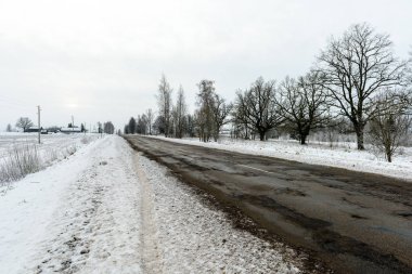 Araba lastik izleri kış yolda