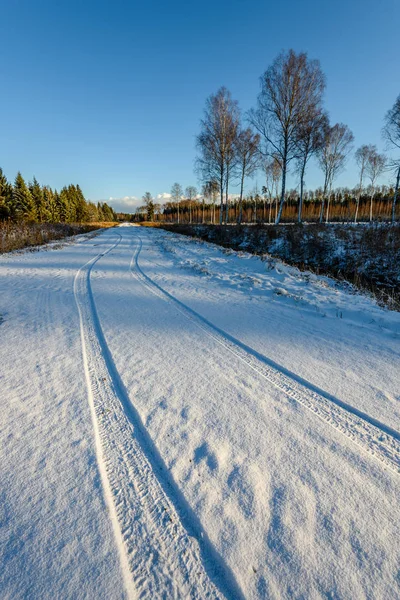 Traces de pneus de voiture sur la route d'hiver — Photo