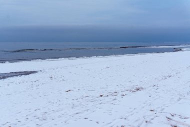 Donmuş buz kristalleri deniz sahilde