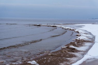 Donmuş buz kristalleri deniz sahilde