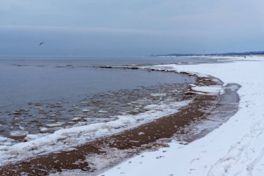 Donmuş buz kristalleri deniz sahilde