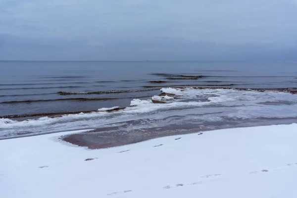 Frozen ice crystals on the sea beach — Stock Photo, Image