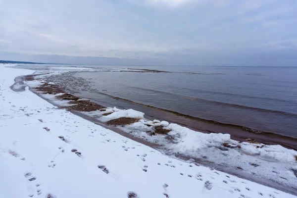 Frozen ice crystals on the sea beach — Stock Photo, Image