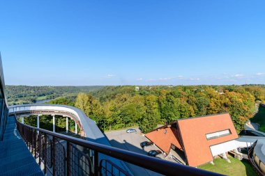 sonbahar renkli ağaçlar ve şehir rooftops