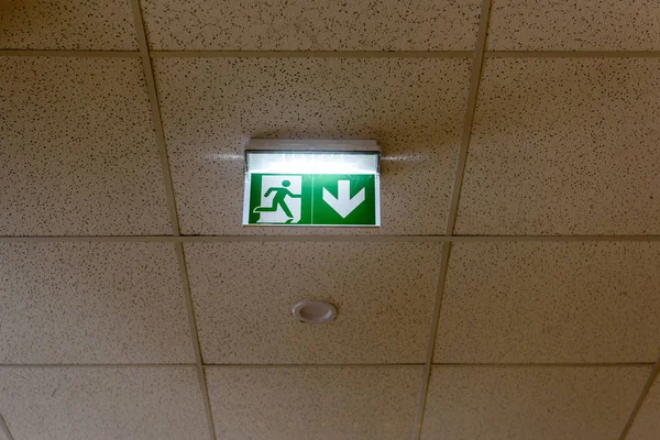Interior elements in large hall. exit sign — Stock Photo, Image