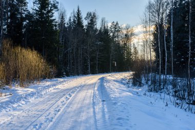 karlı kış yol derin karla kaplı