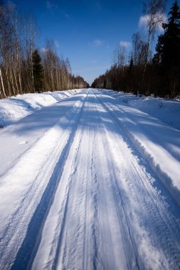 karlı kış yol derin karla kaplı