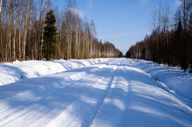 karlı kış yol derin karla kaplı