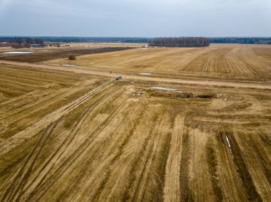 Drone görüntü. erken spri alanları ile kırsal bölgenin havadan görünümü