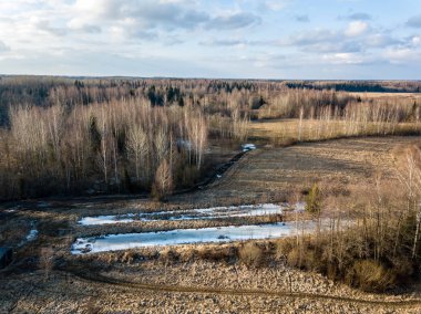 Drone görüntü. evleri ve yol şebeke ile kırsal bölgenin havadan görünümü