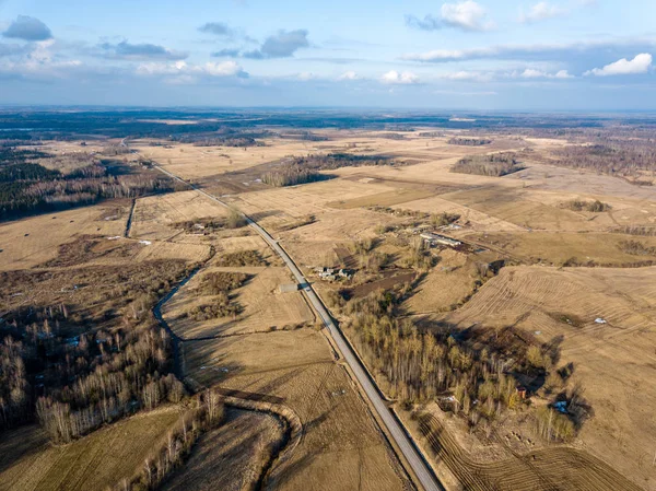 Drone image. aerial view of rural area with houses and road netw — Stock Photo, Image