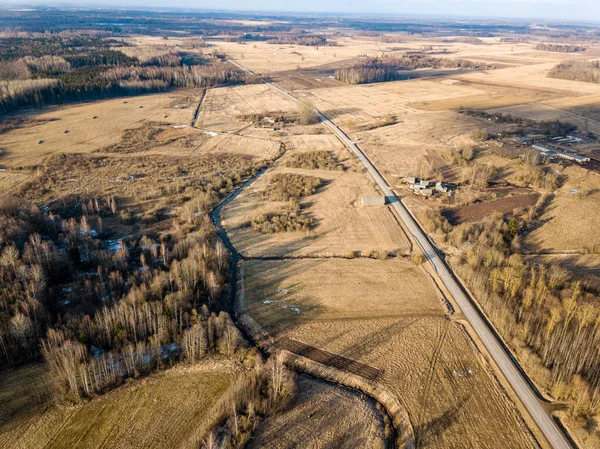 Drone image. aerial view of rural area with houses and road netw — Stock Photo, Image
