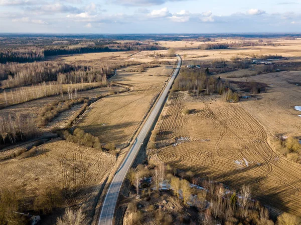 Drone image. aerial view of rural area with houses and road netw — Stock Photo, Image