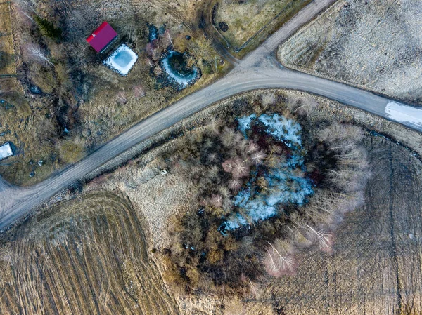 drone image. aerial view of rural area with houses and road netw