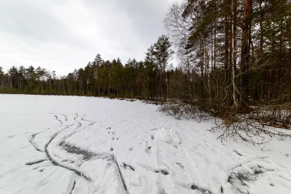 Frusen sjö med ren fält för ishockey — Stockfoto