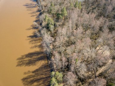 Drone görüntü. Bahar orman Nehri'nin havadan görünümü. Gauja, girllikeiCinsiye