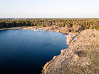 Drone görüntü. Bataklık, göller ve fo ile kırsal bölgenin havadan görünümü