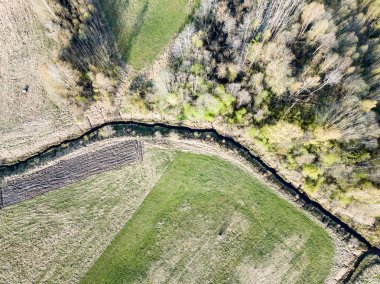 Drone görüntü. kırsal alanın wawy nehir iyon ormanının ile havadan görünümü