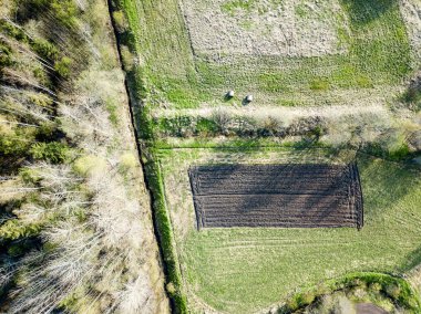 Drone görüntü. taze hava ile kırsal alan görünümünü ekili bir