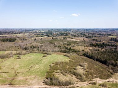 Drone görüntü. hava alanları ve ormanları ile kırsal alan görünümünü ben