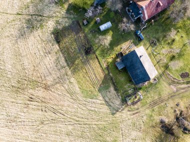 Drone görüntü. alanlar ve countrysi ile kırsal alanının havadan görünümü