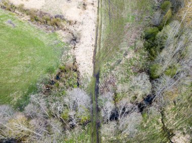 Drone görüntü. hava alanları ve ormanları ile kırsal alan görünümünü ben