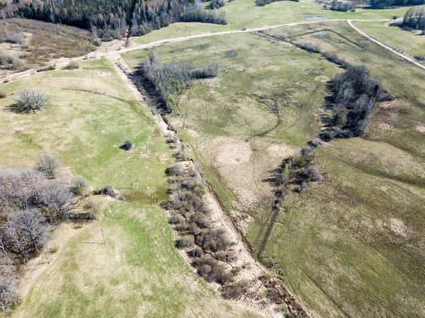 Drone image. aerial view of rural area with fields and forests i — Stock Photo, Image